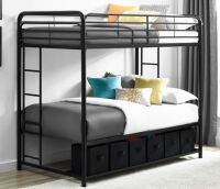 DHP Twin over Twin Metal Bunk Bed with Storage Bins, Black, New in Box $499