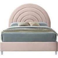 Meridian Rainbow Velvet Queen Bed In Pink (2 Boxes) New In Box $1199