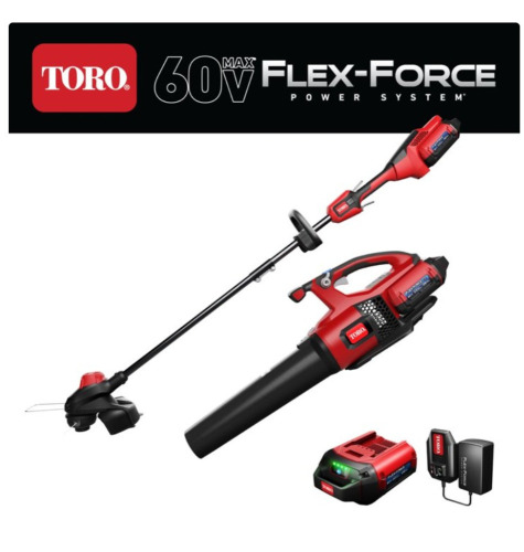 TORO 51881 60V MAX* 2-Tool Combo Kit: 100 mph Leaf Blower & 13 in. String Trimmer with Battery and Charger, New in Box $599.99