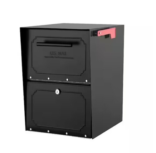 Architectural Mailboxes Oasis Black, Extra Large, Steel, Locking, Post Mount or Column Mount Mailbox with Outgoing Mail Indicator New Shelf Pull $309