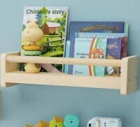 FLYJOE Nursery Floating Shelves with Hanging Rod, 16 Inch Kid's Bookshelves Set of 3, Wall Mounted Baby Clothes Organizer, Kitchen Spice Rack, Picture Ledge Shelf, Unfinished / Flyjoe Nursery Floating Shelves with Hanging Rod, 24 Inch Kid's Bookshelves Se