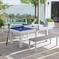 Oasis Outdoor/Indoor Slate Dining Pool Table w/ 2 Benches & Accessories White/Blue New In Box $4999