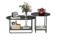 Amada Coffee Table Set, 2-Tier Center Table with Open Shelf and Metal Frame, Modern Round Coffee Table for Living Room, AMCT2B New In Box $209.99