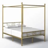 Paukin Full size French Country Four Poster Metal Canopy Bed in Gold New Shelf Pull $499