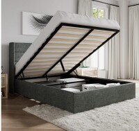 SHA CERLIN Full Size Lift Up Storage Bed/Modern Wingback Headboard/Upholstered Platform Bed Frame/Hydraulic Storage/No Box Spring Needed/Wood Slats Support/Dark Grey New Open Box $599