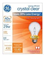 GE 78795 Crystal Clear 29W Halogen E26 Base A19 Light Bulbs - Pack of 2 New In Box