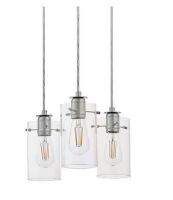 Hampton Bay Regan 3-Light Brushed Nickel Pendant Hanging Light with Clear Glass Shades, Industrial Kitchen Pendant Lighting New In Box $209