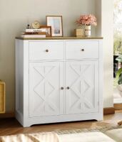 Homfa Accent Cabinet with 2 Drawers & 2 Doors, 31.4'' Wide Farmhouse Storage Cabinet for Living Room, White New In Box $299