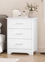 Homfa 3 Drawers Bedroom Nightstand, Small Space Sofa Table Storage Cabinet for Living Room, White $299