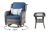 OVIOS 2-piece Rattan Wicker Patio Furniture Set with Swivel Rocking Chair and Side Table New In Box $499