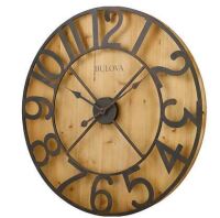 Bulova 29 in. H x 29 in. W Round Gallery Wall Clock in Knotty Pine Veneer New In Box $79