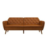 Novogratz Tallulah Memory Foam Futon, Convertible Couch, Camel Faux Leather, New in Box $399