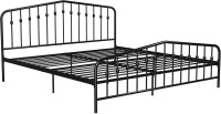 Novogratz Bushwick Modern Metal Bed, Slightly Triangular Headboard and Footboard with Inset Spindles, Adjustable Base Height for Underbed Storage, Requires No Box Spring, King Size - Black, New in Box $399