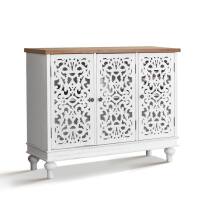 PHI VILLA White Hollow-Carved Cabinet with 3-Door, New in Box $499