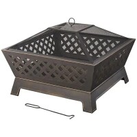 Hampton Bay Tipton 34" W Rubbed Bronze Steel Wood Outdoor Fire Pit with Screen and Poker Included, New in Box $299