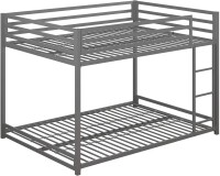 DHP Miles Low Metal Bunk Bed Frame for Kids, With Built-in Ladder, High Guardrail and Metal Slats, Floor Bed Bottom Bunk, No Boxspring Required, For Small Spaces, Full-Over-Full, Silver, New in Box $399