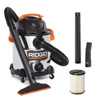 RIDGID 10 Gallon 6.0 Peak HP Stainless Steel Shop Vac Wet Dry Vacuum with Filter, Locking Hose and Accessory Attachments, New Shelf Pull On Working $299