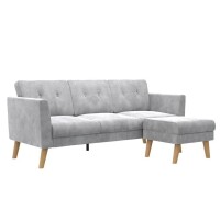 CosmoLiving Gloria Upholstered Sofa Sectional with Detachable Ottoman and Reversible Design, Light Gray Velvet, New in Box $699