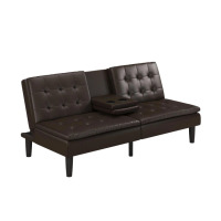 Mainstays Memory Foam Futon with Cupholder and USB, Dark Brown Faux Leather, New in Box $299