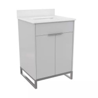 COSMO LIVING Leona 24" W x 22" D x 38" H Single Sink Bath Vanity in Gray with White Engineered Stone Composite Top, New in Box $399