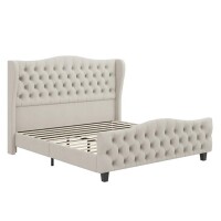 Homfa Queen Size Bed Frame with Tall Tufted Headboard, 54.3” Tall Modern Velvet Upholstered Platform Bed Frame with Deep Button Wingback Headboard, Beige, New in Box $699