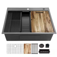 Glacier Bay 30" Drop-In Single Bowl 18 Gauge Gunmetal Black Stainless Steel Workstation Kitchen Sink, New in Box $499