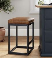 Nathan James Nelson Bar Stool with Leather Cushion and Metal Base, 24", Warm Brown/Black New In Box $299