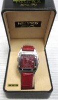 Helbros Red Leather Band Date Quartz Wrist Watch, (Similar to Picture), $199