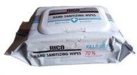 Rico Hand Sanitizing Wipes, 70% Alcohol, 6" x 8", White; 80 Wipes Per Pack New