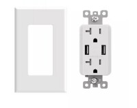 ELEGRP 4 Amp USB Dual Type A In-Wall Charger with 20 Amp Duplex Tamper Resistant Outlet, Wall Plate Included, White New In Box $79