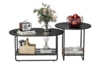 Amada Coffee Table Set, 2-Tier Center Table with Open Shelf and Metal Frame, Modern Round Coffee Table for Living Room, AMCT2B New In Box $209.99