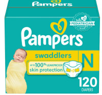 Pampers Swaddlers Baby Diapers Size Newborn, 120 Count / Up&Up Baby Diapers Newborn, 124 Count New In Box Assorted