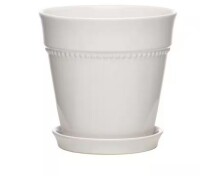 Southern Patio 7.9 in. Ravanaey Small Glossy White Ceramic Planter (7.9 in. D x 7.9 in. H) With Drainage Hole and attached saucer New $79