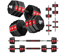 LEADNOVO 44Lbs 3 in 1 Adjustable Weights Dumbbells Barbell Set, Home Fitness Weight Set Gym Workout Exercise Training with Connecting Rod for Men Women New In Box $199