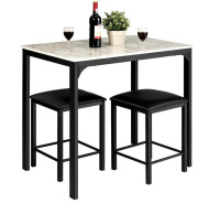 Giantex 3 Pcs Dining Table and Chairs Set with Faux Marble Tabletop 2 Chairs Contemporary Dining Table Set for Home or Hotel Dining Room, Kitchen or Bar (White & Black) New In Box $399