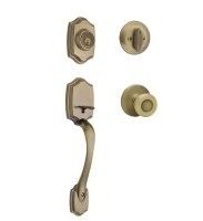 Kwikset Belleview Antique Brass Single Cylinder Door Handleset with Tylo Door Knob Featuring SmartKey Security $199