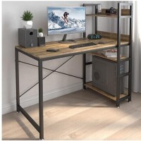 JSungo Computer Desk with 4 Tiers Shelves, 47 Inch Sturdy Table with Reversible Bookshelf for Home Office, Study Tower Desk for Small Space, Industrial Modern Style, Rustic Brown, New in Box $399