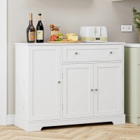 Homfa 41'' Kitchen Storage Cabinet, Pantry Cabinet with Drawers and Adjustable Shelf, Buffet Cabinet Sideboard for Dinning Room, White New In Box $399