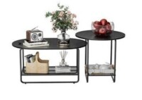 Amada Coffee Table Set, 2-Tier Center Table with Open Shelf and Metal Frame, Modern Round Coffee Table for Living Room, AMCT2B New In Box $209.99