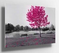 52 North Pink Tree in Black and White Forest Park Nature Art Canvas 36 in. x 71 in. New In Box $119