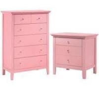 Glory Furniture 2-Piece Set with 5-Drawer Chest and 3-Drawer Nightstand in Pink (2 Boxes) New in Box $799