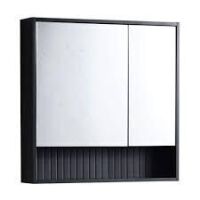 Fine Fixtures Venezian 28 in. W x 29.5 in. H Small Rectangular Black Matte Wooden Surface Mount Medicine Cabinet with Mirror New in Box $499