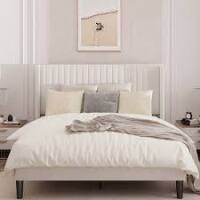 atitude Run® Jeilyn Upholstered Platform Drawer Storage Bed King Size Cream New in Box $899