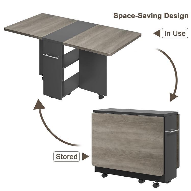 IDEALHOUSE Space Saving Folding Dining Table with 2 Tier Storage ...