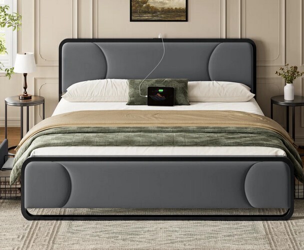Ebern Designs King Size Upholstered Platform Bed with 2 Storage Drawers ...