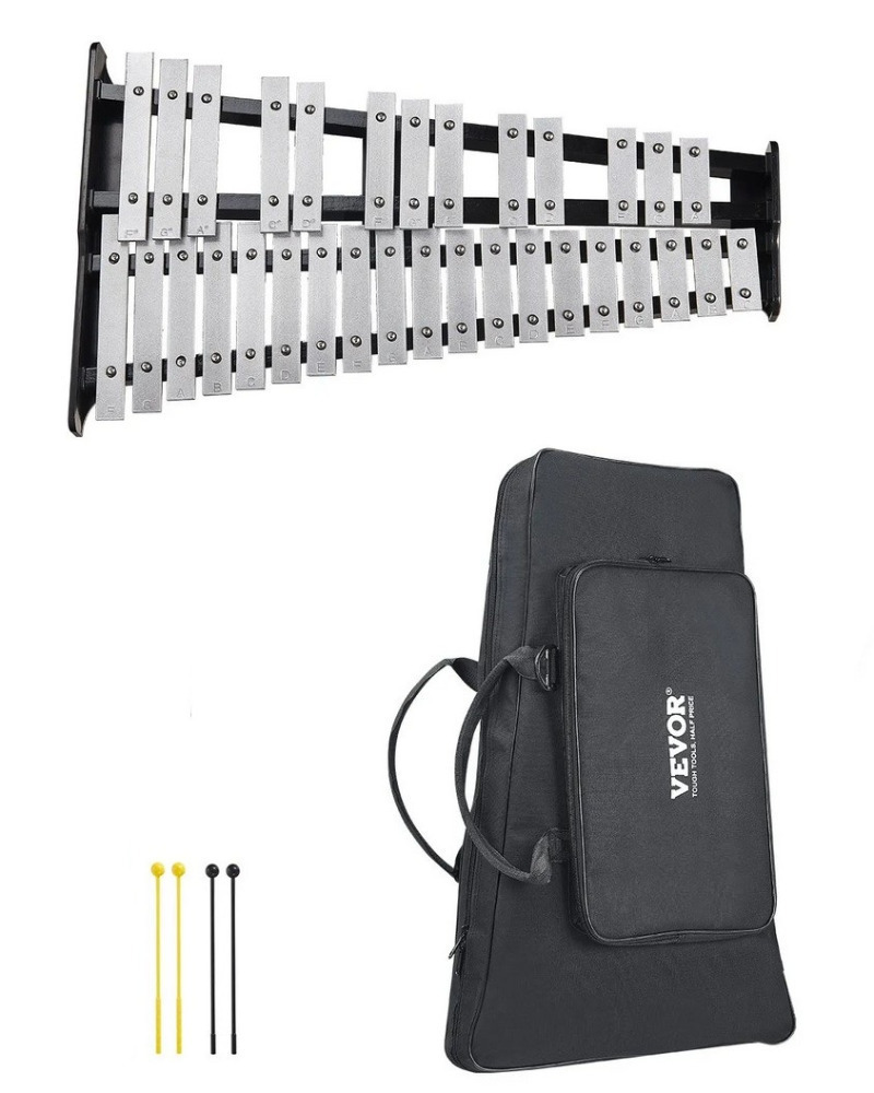VEVOR 32 Note Glockenspiel Xylophone Bell Kit, Professional Percussion ...