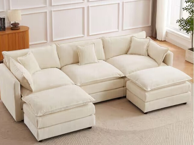 GOJANE Square Arm U-Shaped Chenille Modular Sectional Sofa - Thumbnail 4