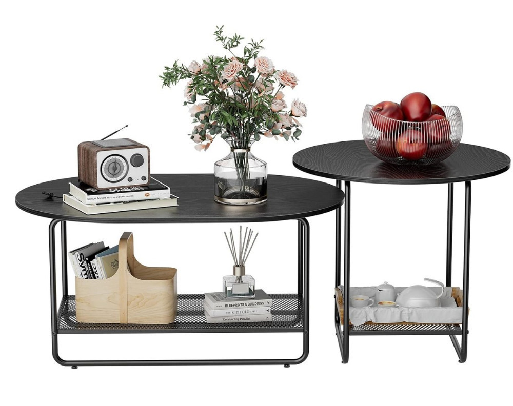 Setup Open Box Table Amada Coffee Table Set, 2-Tier Center Table with Open Shelf and Metal ...