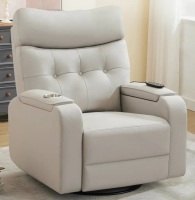 Ebern Designs Oversized Modern Faux Leather Swivel and Rocker Power Recliner With Massage and Heat, Double Storage Arm, Cup Holder,Timing and Type-C Port in Light Gray New in Box $999