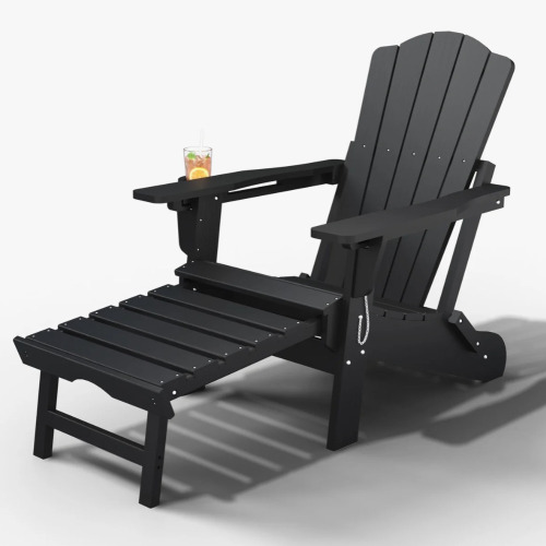 Rosecliff Heights Dareona Pakkdiarie Folding Adirondack Chair with Retractable Ottoman, Outdoor HDPE Reclining Adirondack Chair with Cup Holder for Patios, Lawn, Backyard New In Box $299